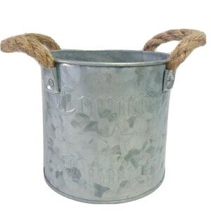 Country Living Primitive Tin Bucket Embossed Star Planter Distressed Decorative